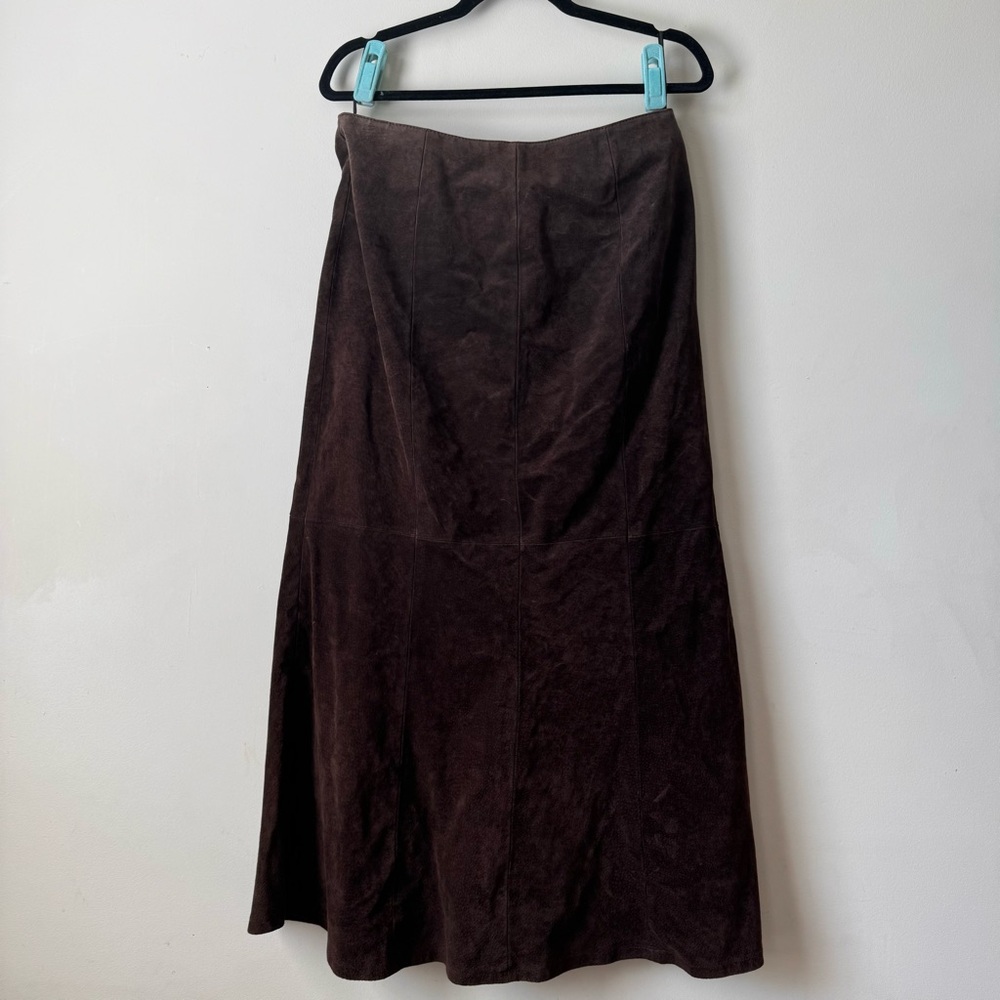 A.M.I. Chocolate Leather Maxi Skirt